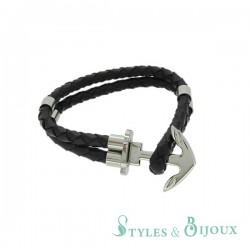 Bracelet cuir marin hameçon acier
