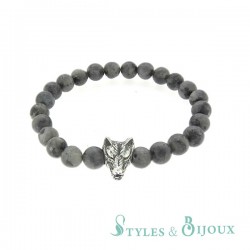 Bracelet tête de loup en pierre grise