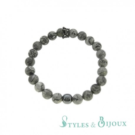 Bracelet couronne en pierre grise