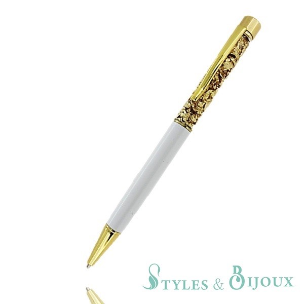 Stylo feuille d'or blanc, Stylo or