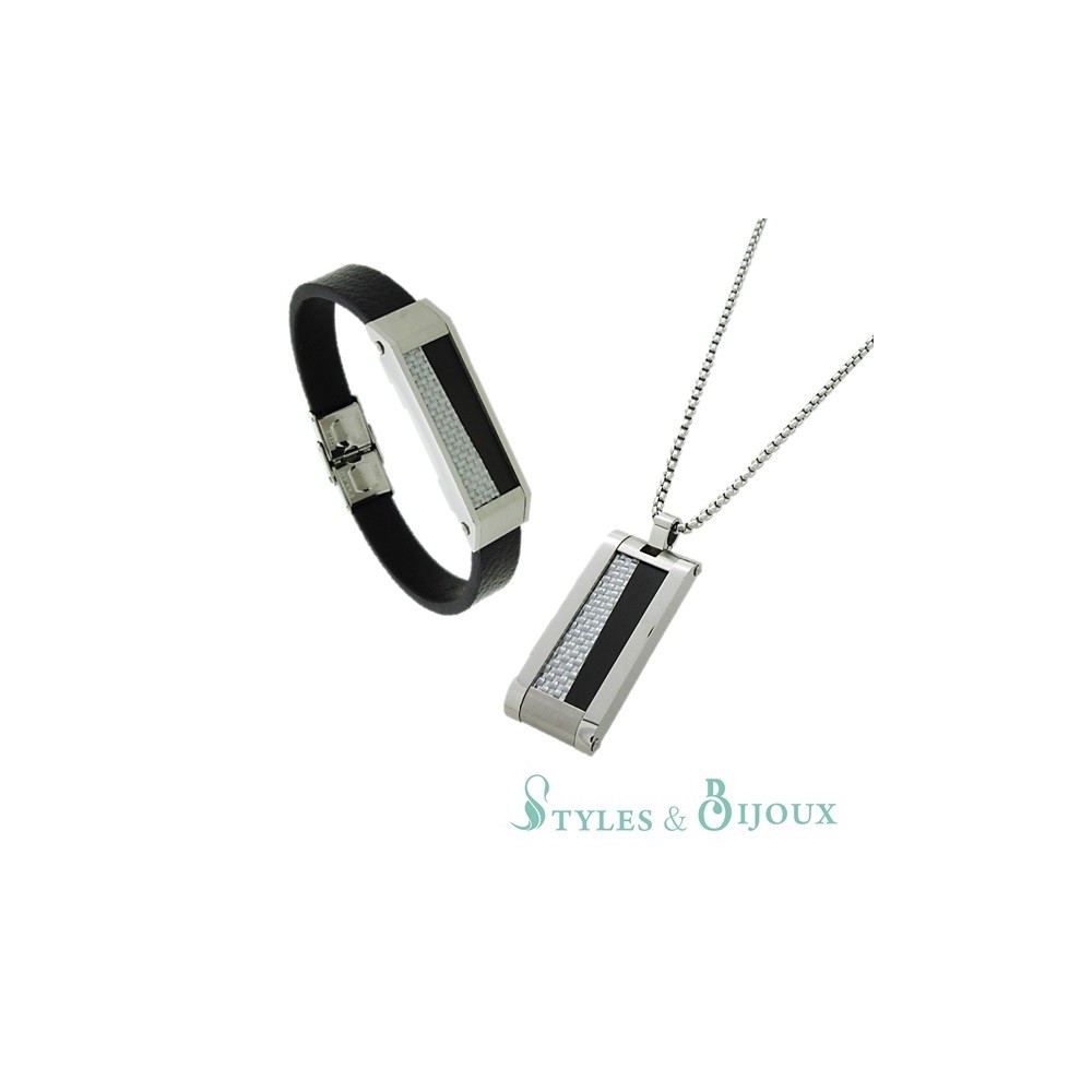 Bracelet double cable acier Noir et Gris 